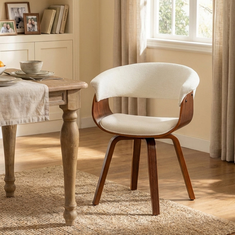 Modern Upholstered Dining Chairs, Beige Fabric With Wooden Legs, Soft Padded Seat And Back, Scandinavian Kitchen And Dining Room Side Chairs​​