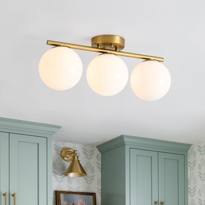 3 - Light Opal White Linear Glass Globe Semi Flush Mount