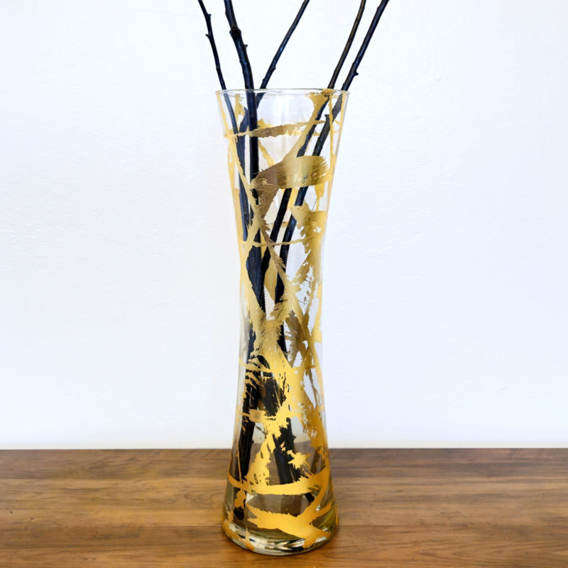 PATTY Solid Gilded Glass Bouquet Vase, Overall Height - 19.75'', Clear/Gold