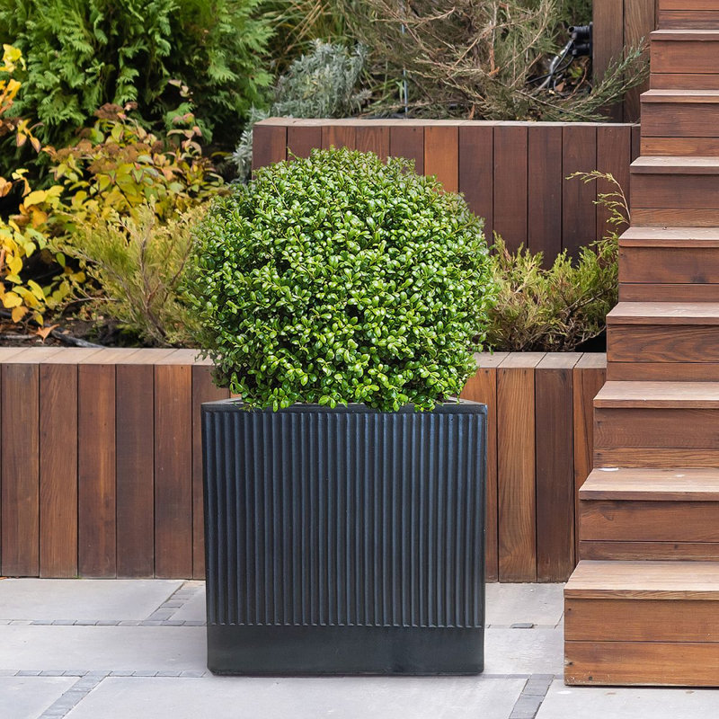 Black Concrete Effect Square Planter, Vintage Style Flower Box, Frostproof Outdoor Plant Pot, Garden Planter Box with Drainage Holes
