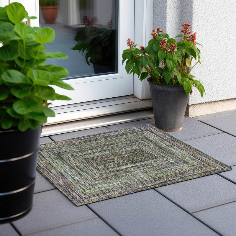 Machine Washable Indoor/Outdoor Xhevrie ACN1725 Olive Rug, Rectangle 1'8" x 2'6"