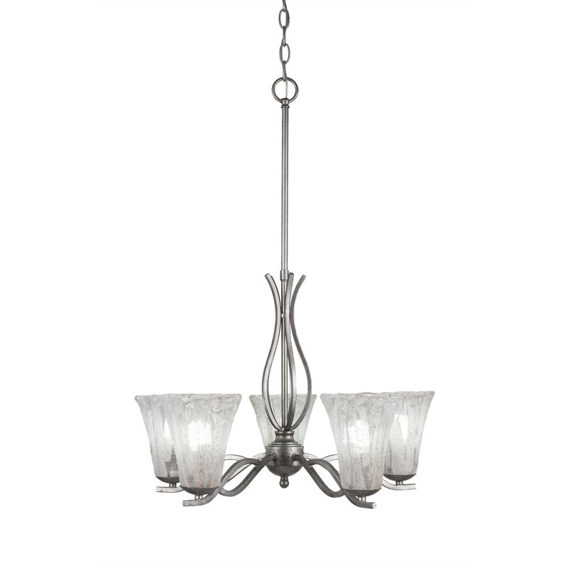 Lustre 5 lumières Hiroko Revo illustré avec verre cannelé italien de 5,5 po, Argent vieilli, 5