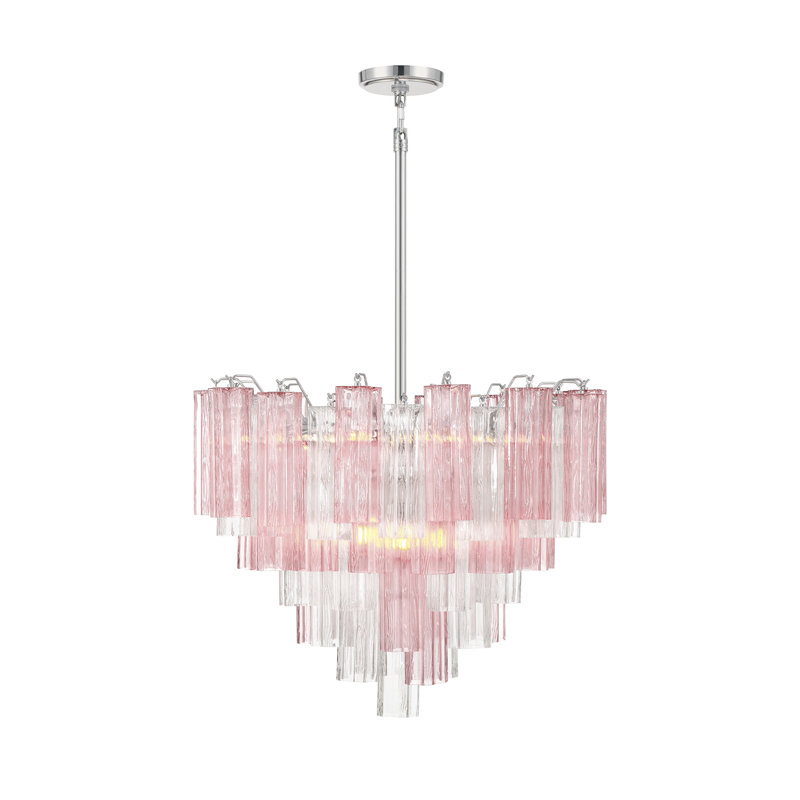 Mexborough Chandelier, Pink/Chrome, 12 Lights, 21.5" H x 26.75" W x 26.75" D