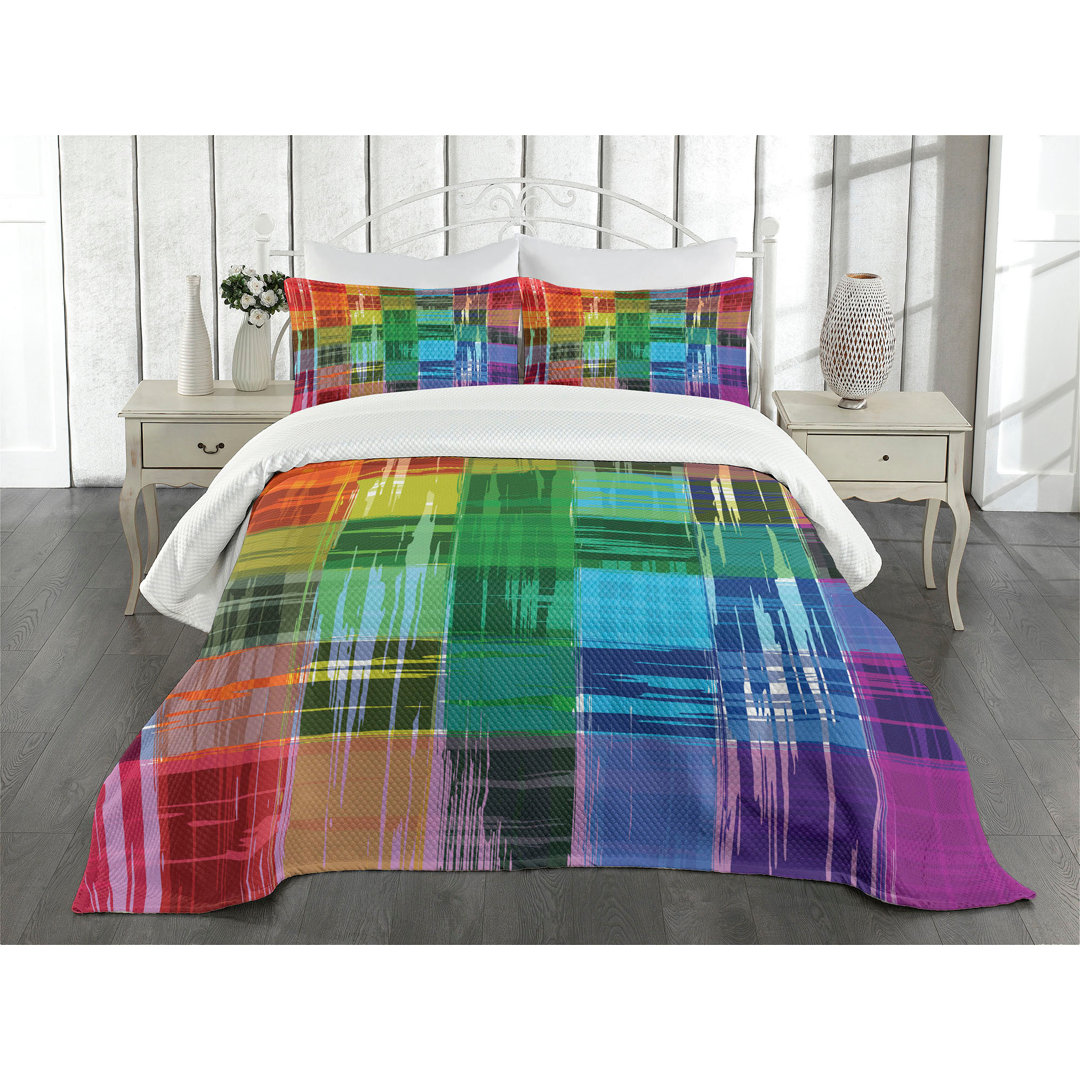 Gestepptes Bettdecken-Set, Plaid-Kunst-Muster, Jahrgang Rainbow, Mehrfarbig