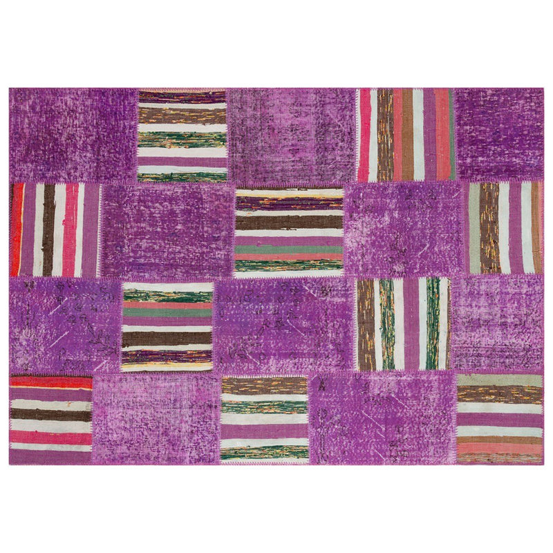 Tapis mauve à rayures moderne fabriqué à la main Modern