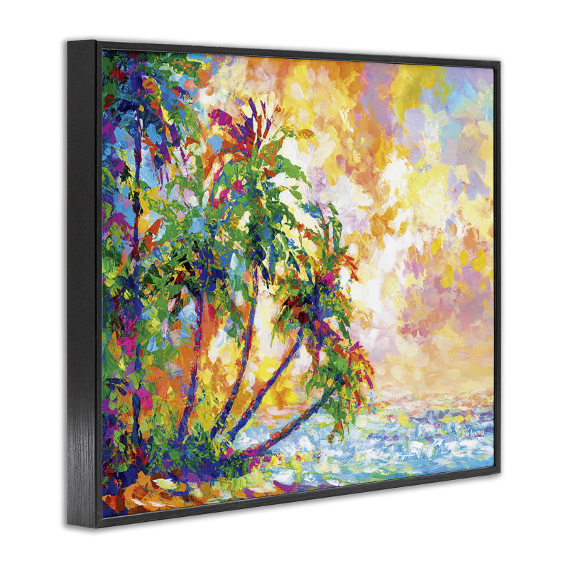 «Full Beach Palms», art de la giclée blanche encadrée par Leon Devenice, Giclée encadrée noir minuit, H 24 po x l 30 po