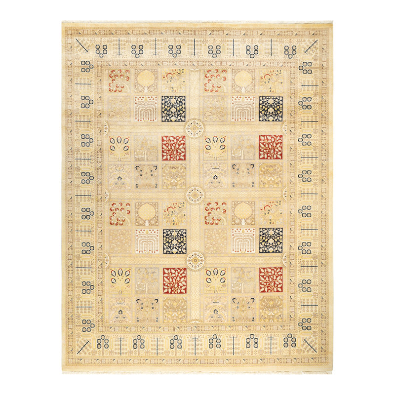 Tapis sable / rouge / noir noué à la main de conception unique 8 pi 2 po x 10 pi 4 po Keller