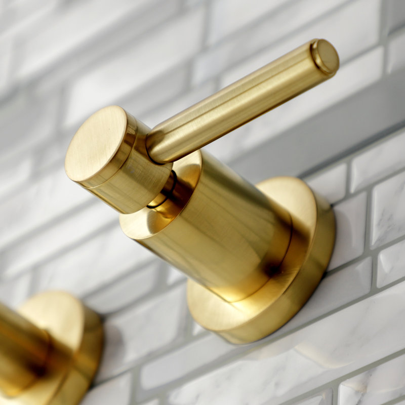 Kingston Brass Concord Two-Handle 3-Hole Wall Mount Roman Tub Faucet, Brushed Brass, Lever Handle