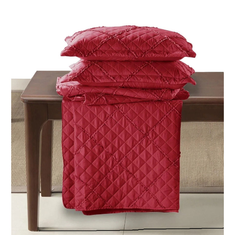 Microfiber / Polyester Bedspread with Pillow Shams, Single Bedspread + 1 Standard Sham, Red