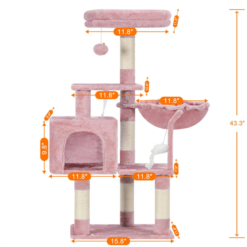 Arbre à chat Evola, H 43,31 po x l 12,6 po x L 17,32 po, Rose