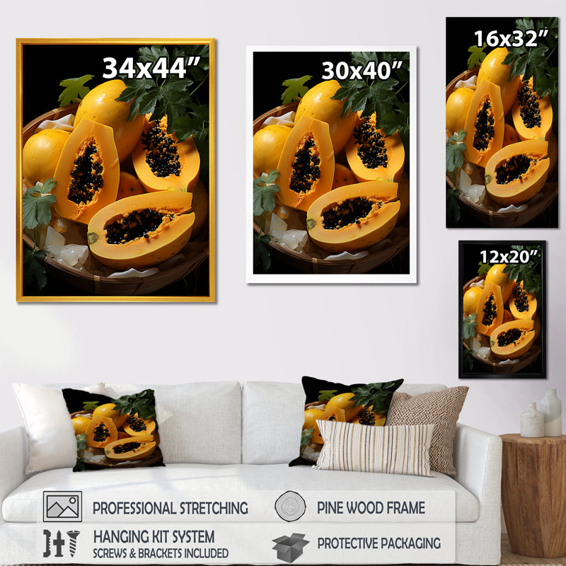 «Harvest Hues Papaya Fruit Perfection II», art mural fruits, H 20 po x l 12 po x P 1 po