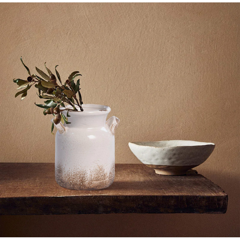 Ceramic Rustic Farmhouse Vase, Decorative Flower Vase, Boho Vase For Home Decor, White