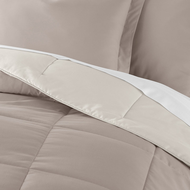 Reversible Down-Alternative Comforter Bedding Set, King/Cal. King Comforter + 2 Shams, Natural