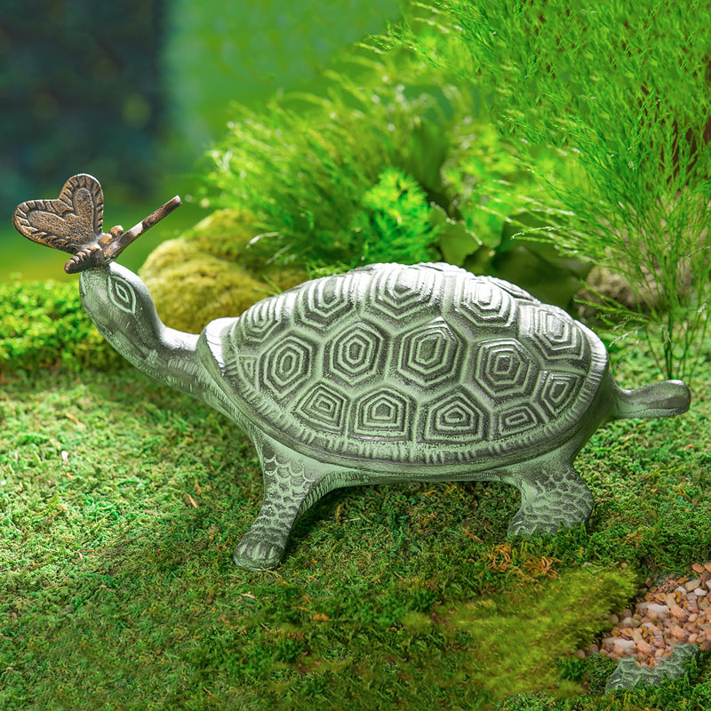 Efrain Metal Turtle with Butterfly Garden Statue