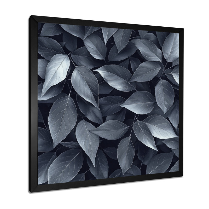 «Slate Grey Leaves Beauty II - Leaves», art mural, H 36 po x l 36 po, Picture Framed Print, Noir, noir, noir, noir