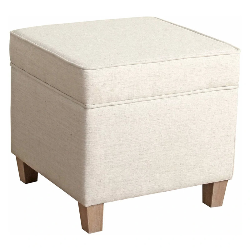 Asha 17.5" Square Storage Ottoman, Cream Textured Woven