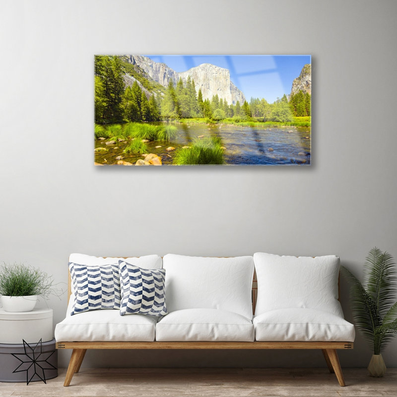 Nature Lake Mountain Forest - No Frame Print on Glass