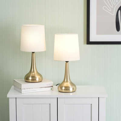 Riorita Pair of Chrome Touch Table Lamps with Fabric Shade and LED Bulbs
