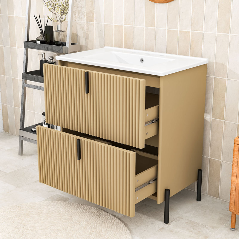 Meuble-lavabo Ã©lÃ©gant avec design cannelÃ© et lavabo, Natural