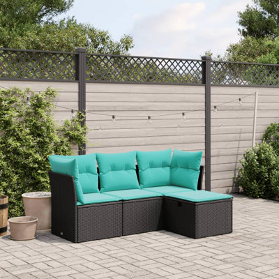 Ensemble de canapé de jardin en rotin PE noir avec housse amovible pour canapé d'extérieur
