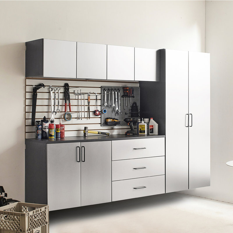 6 Garage Cabinet B, 96 In. W X 79 H 20 D, Series, Metallic Gray Finish, Drawers And Doors, Water Heat Nature, 2x Thicker Edge Banding, Device On Shelf Units, Double Metal Bracket , Drawers, Design,