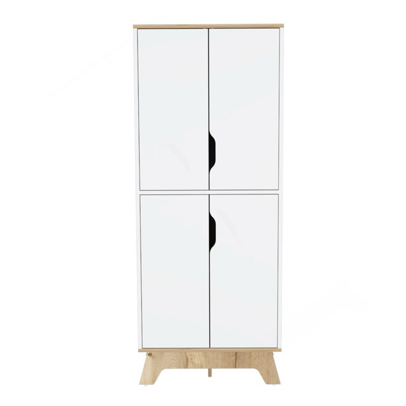 Garde-manger double Pamplona, double porte, quatre tablettes - chêne clair / blanc