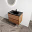 Meuble-lavabo mural moderne de 30 pouces avec lavabo en céramique noire et tiroirs à fermeture en douceur, ensemble KD pour une installation facile
