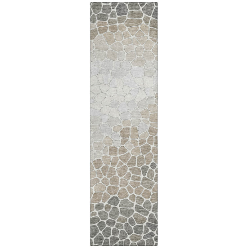 Machine Washable Indoor/Outdoor Husby ACN2190 Geometric Rug, Runner 2'3" x 7'6"