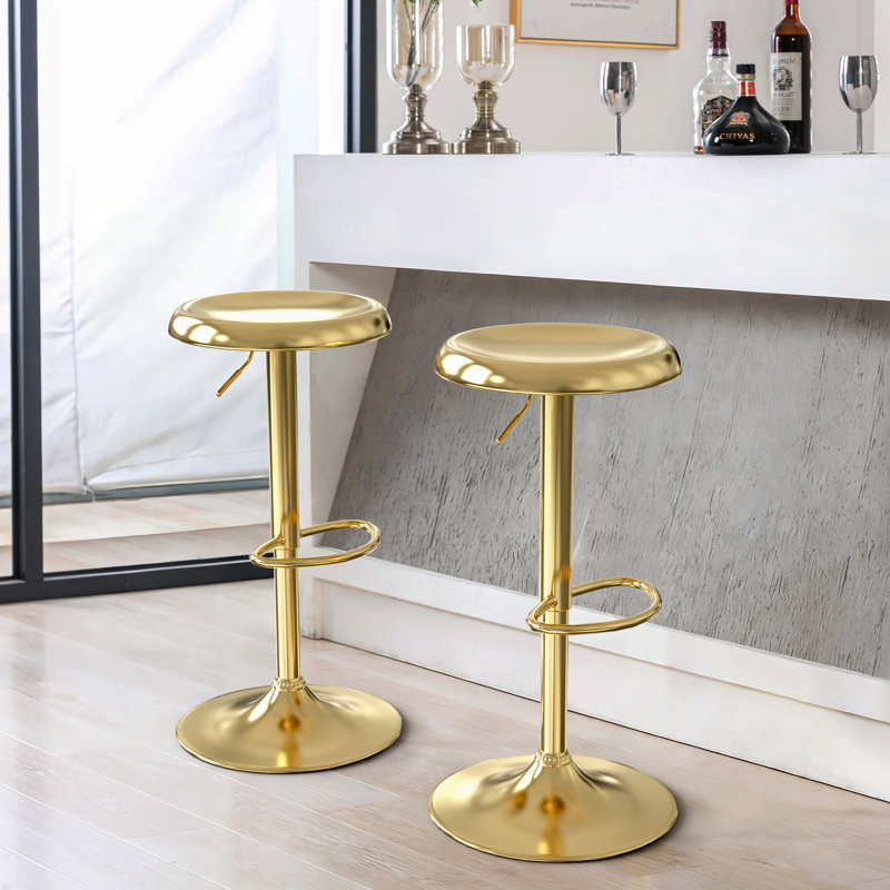 Juddson Adjustable Bar Stools Set of 2, Swivel Round Metal Airlift Barstools, Backless Counter Height Bar Chairs for Kitchen Dining Room Pub Cafe