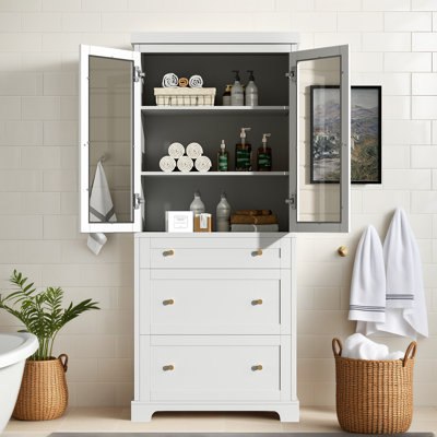 70.1" Freestanding Tall Bathroom Cabinet with Adjustable Shelves,Drawers,Soft Close Glass Doors