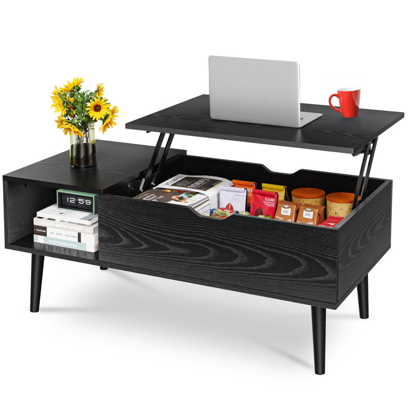 Coffee Table, Lift Top Coffee Table With Large Hidden Compartment And Ample Storage Shelf, Black, 17" H x 39.4" W x 19.7" D
