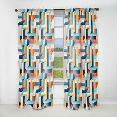 Foxcroft Blue Geometric Angled Symmetry Pattern - Modern Curtain - Velvet Room Darkening - 1 panel