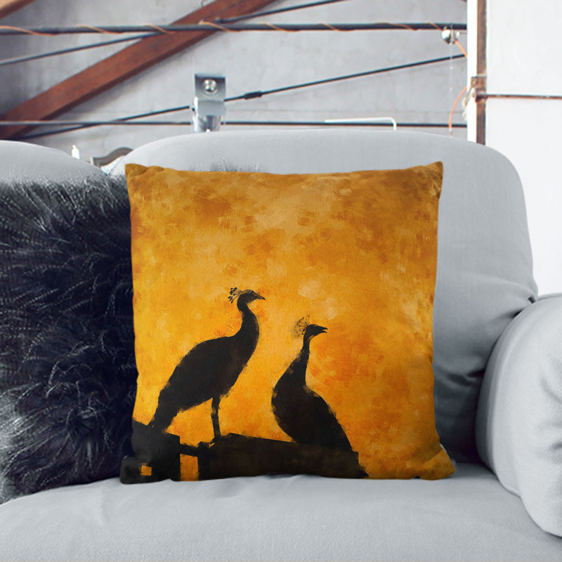 Silhouette of Two Peacocks Cushion with Filling, White, 55cm H x 55cm W x 20cm D