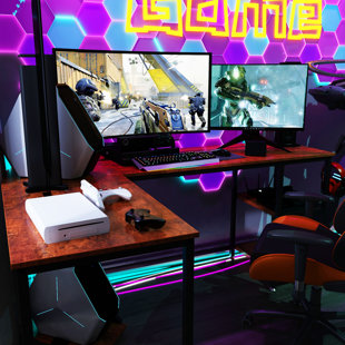 L-Shaped Metal Base Computer Desk