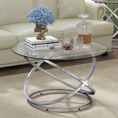 Dinna Round Coffee Tables with Metal Frame and Tempered Glass Top Centre Table