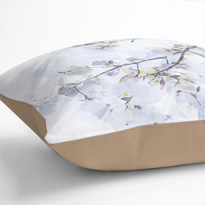 Branch Of A White Magnolia Tree In Abstract Square Throw Cushion, Stone, 40cm H x 40cm W x 15cm D