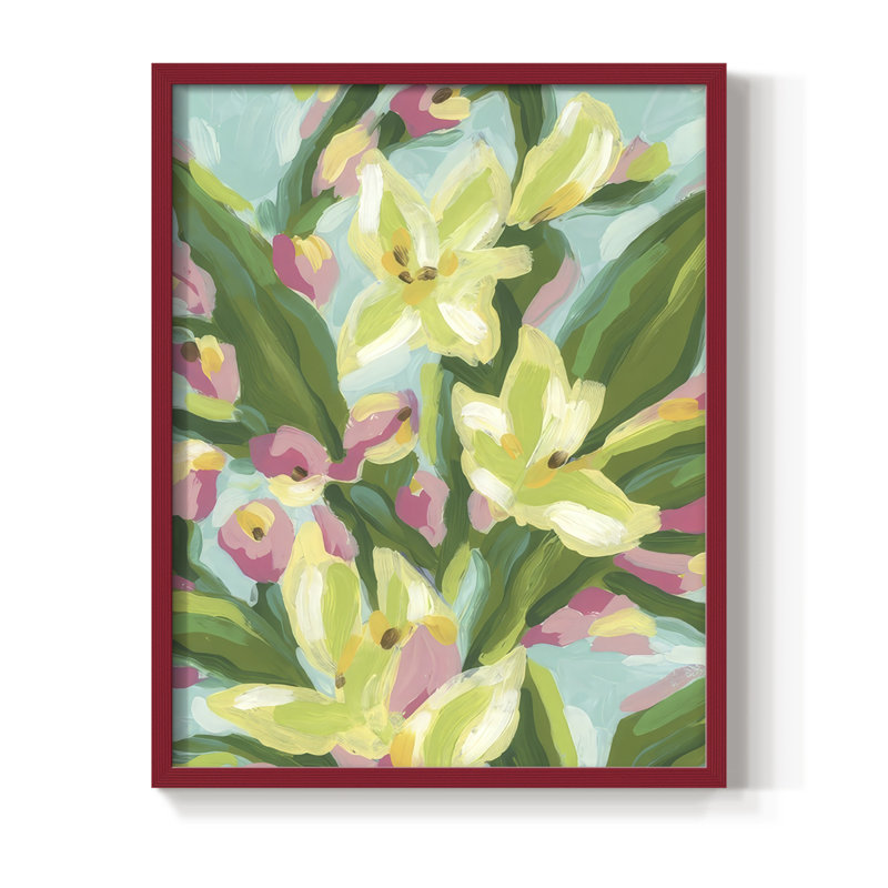 Floral Vibration I, reproduction encadrée - bois massif, H 11 po x l 9 po, Rouge