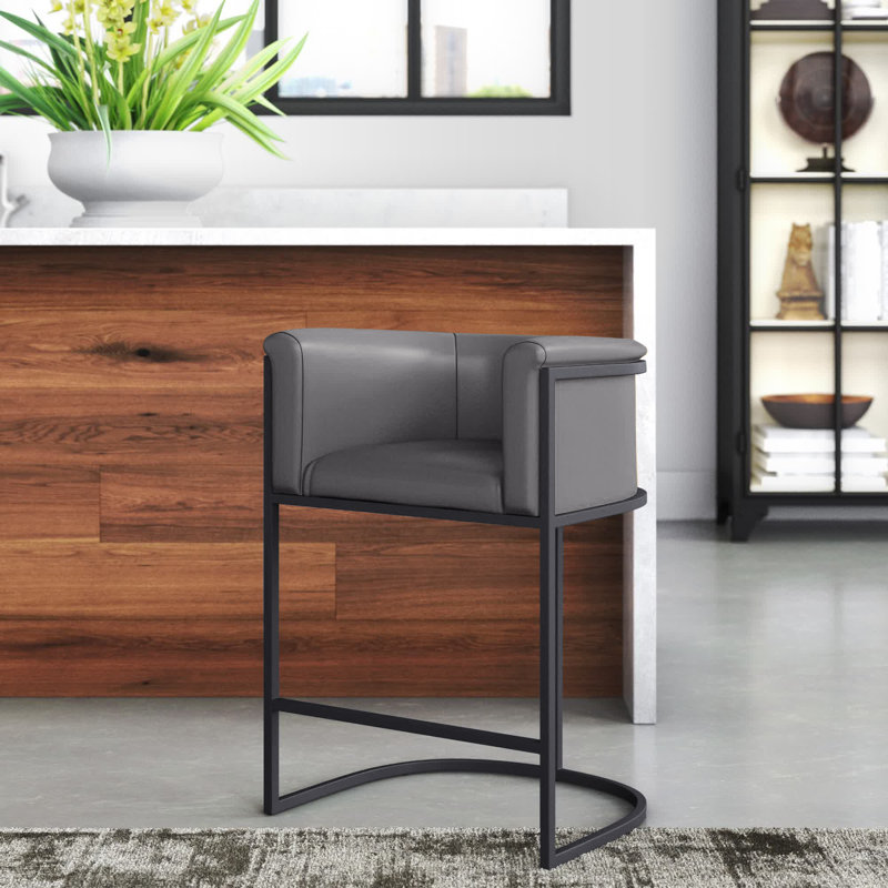 Svala Upholstered Counter Stool with Metal Frame, Gray, Bar Stool (29.5" Seat Height), 1