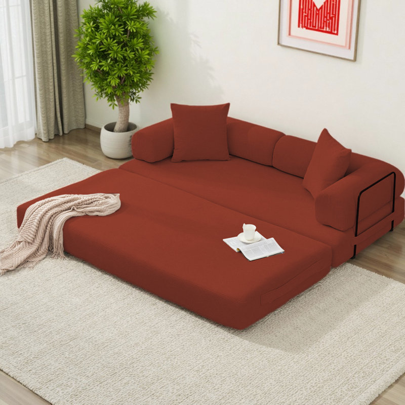 Canapé-lit pliant 78,5 po convertible 4 en 1 en velours côtelé modulaire 3 places avec 2 coussins, très grand lit pliable pour appartement (capacité de 600 lb)