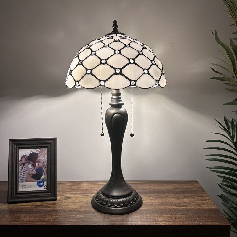 Halden Tiffany Style Table Lamp White Stained Glass LED Bulbs Included 22" H x 12" W x 12" D