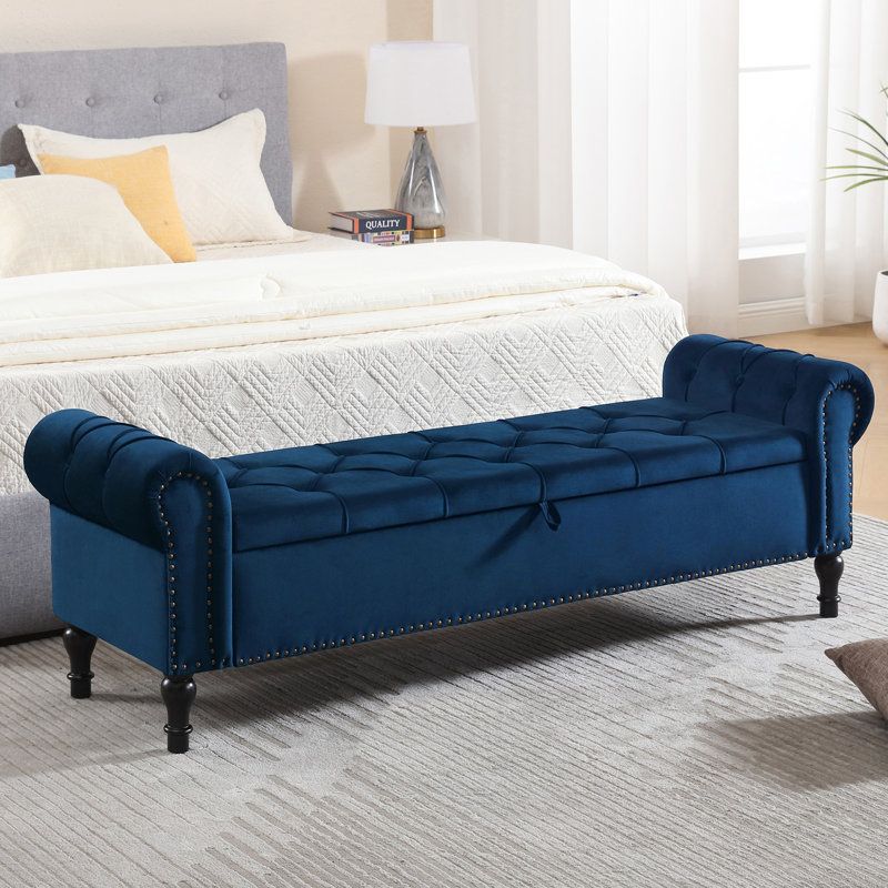 Banc de rangement rembourré 66,9 po, Bleu