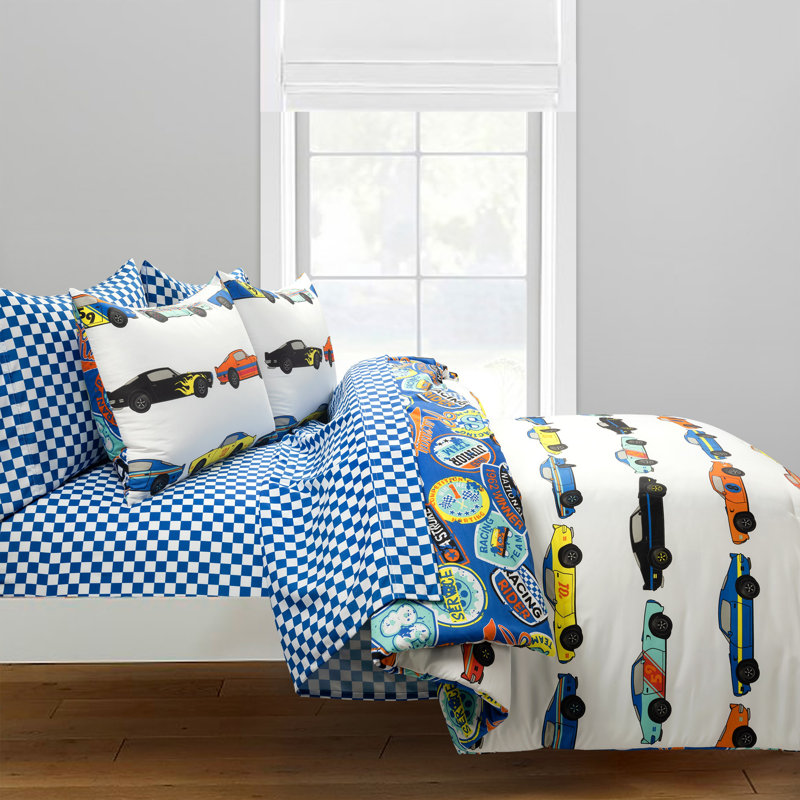 Race Cars Reversible Oversized With Printed Sheet Set Comforter White/Multi 5Pc Set Twin