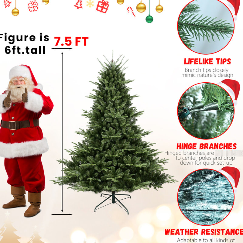Arbre de Noël 7 pi, 2257 pointes, pe / mixte, base large pour de superbes présentoirs, branches articulées, installation sans effort, support en métal, 84 po de hauteur, 65 7 pi de hauteur avec conception réaliste Grand Impact, rapide