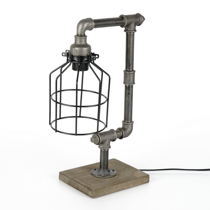 Lampe de table moderne et industrielle, noir et argent, 10,6 po x 17,3 po x 6,7 po | Fabrication 100% en tuyaux de fer | Câble de 5,9 pi avec interrupteur marche / arrêt | Douille E27 | Parfait pour un décor de chalet, de chalet ou contemporain