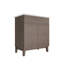 Meuble-lavabo de style Mid-Century de 76 cm (30 pouces) avec armoire marron, lavabo en céramique blanche, rangement sous lavabo, porte à fermeture amortie et motif horizontal à lattes, design moderne et réglable.