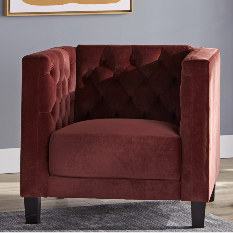 Fauteuil demi-tonneau de 34,5 po Nester, Velours figue