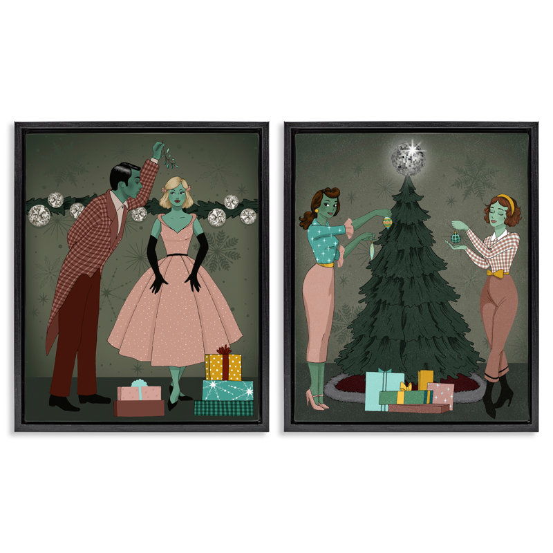 «Modern Festive Holiday Decorating», ensemble de 2 toiles flottantes encadrées par Grace Popp, H 21 po x l 17 po