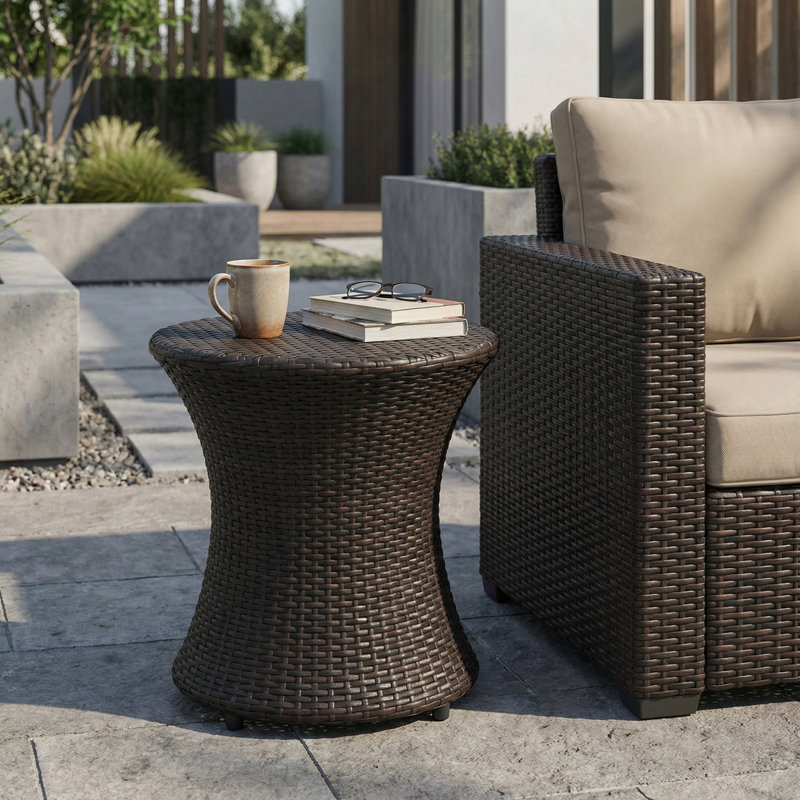Table d'appoint 19 po en osier avec cadre en aluminium durable pour patio et jardin