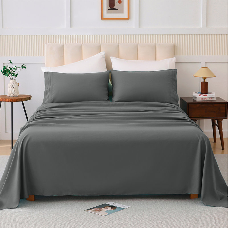 Solid Color 4-Piece Bed Sheet Set With Ultra-Fine Fiber Suitable For Family Bedrooms, Gray