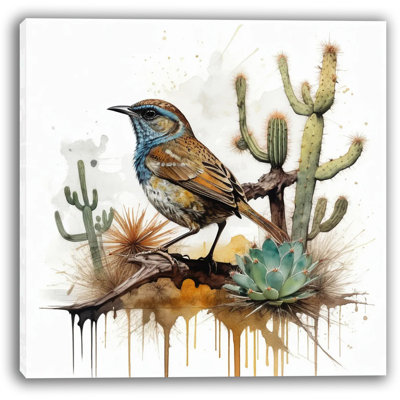 Desert Serenity Songbird Wrapped Canvas Wall Art